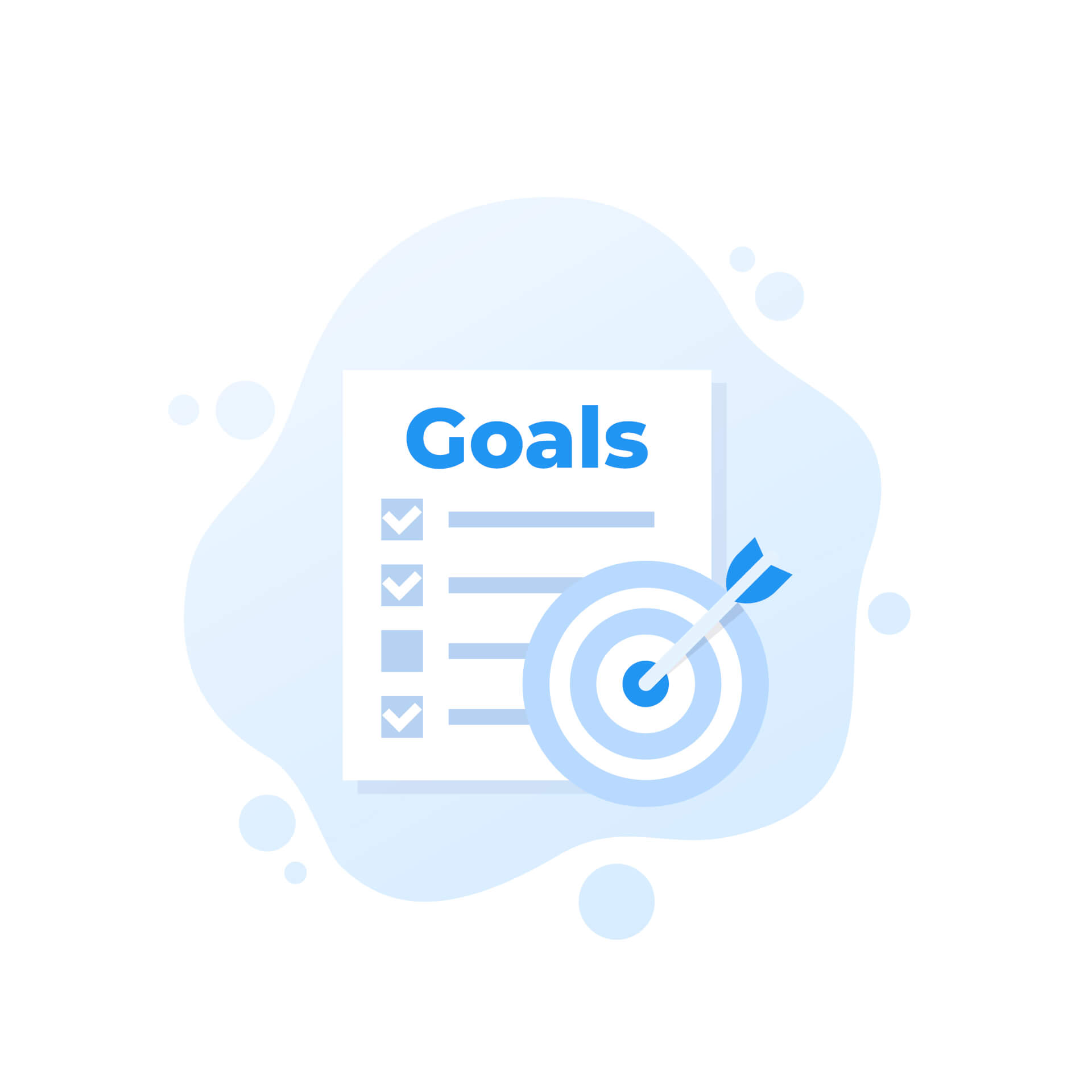 Illustration of a checklist with a target and writing saying Goals.