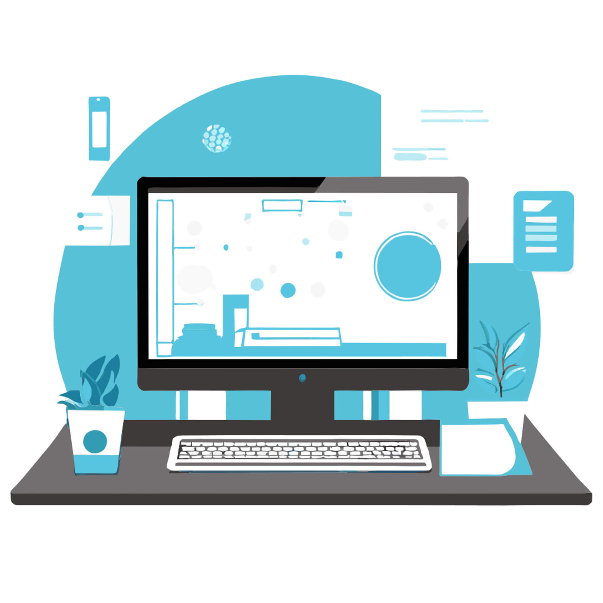 Illustration of a laptop on a desk.