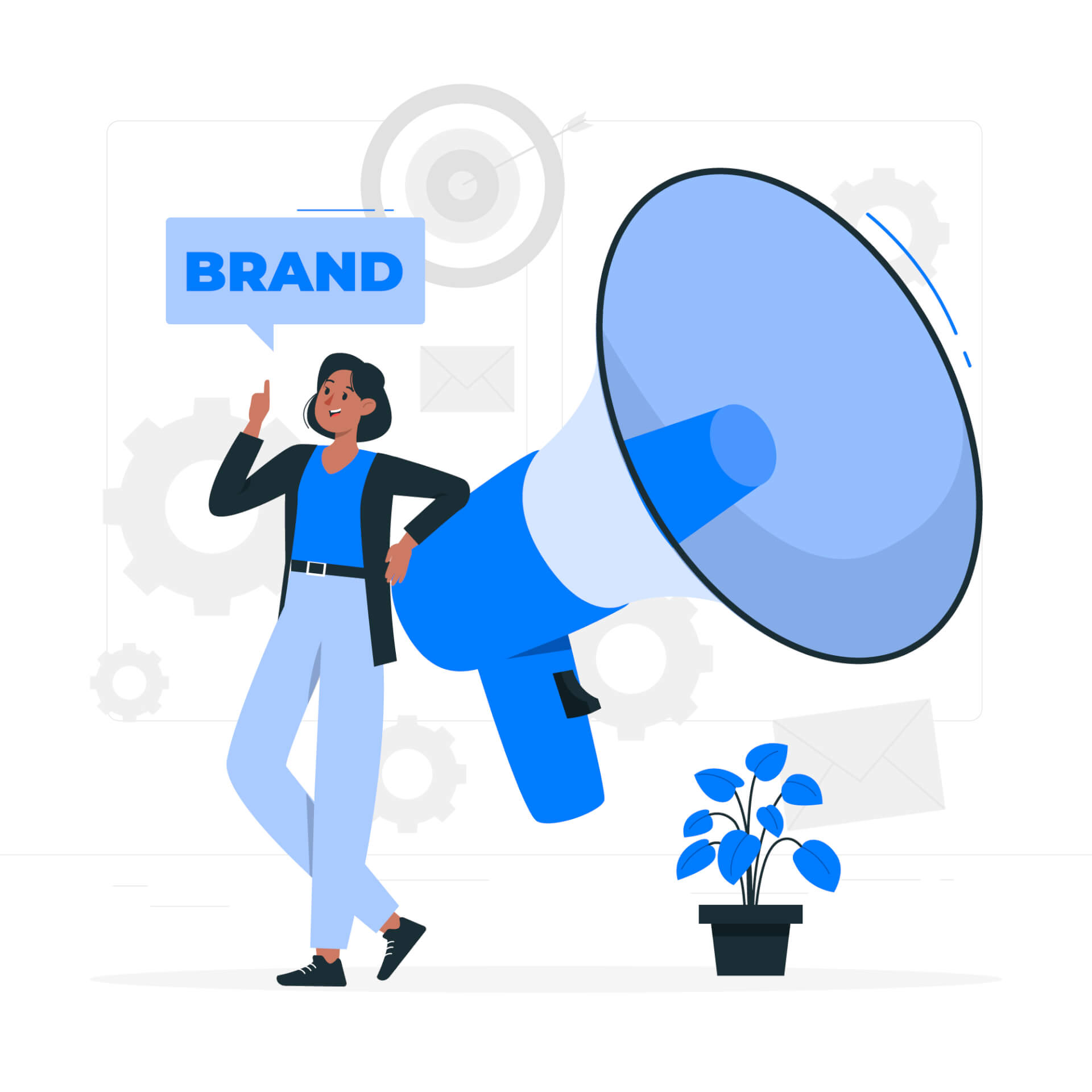 Abstract Illustration of a Woman with megaphone promoting a brand.