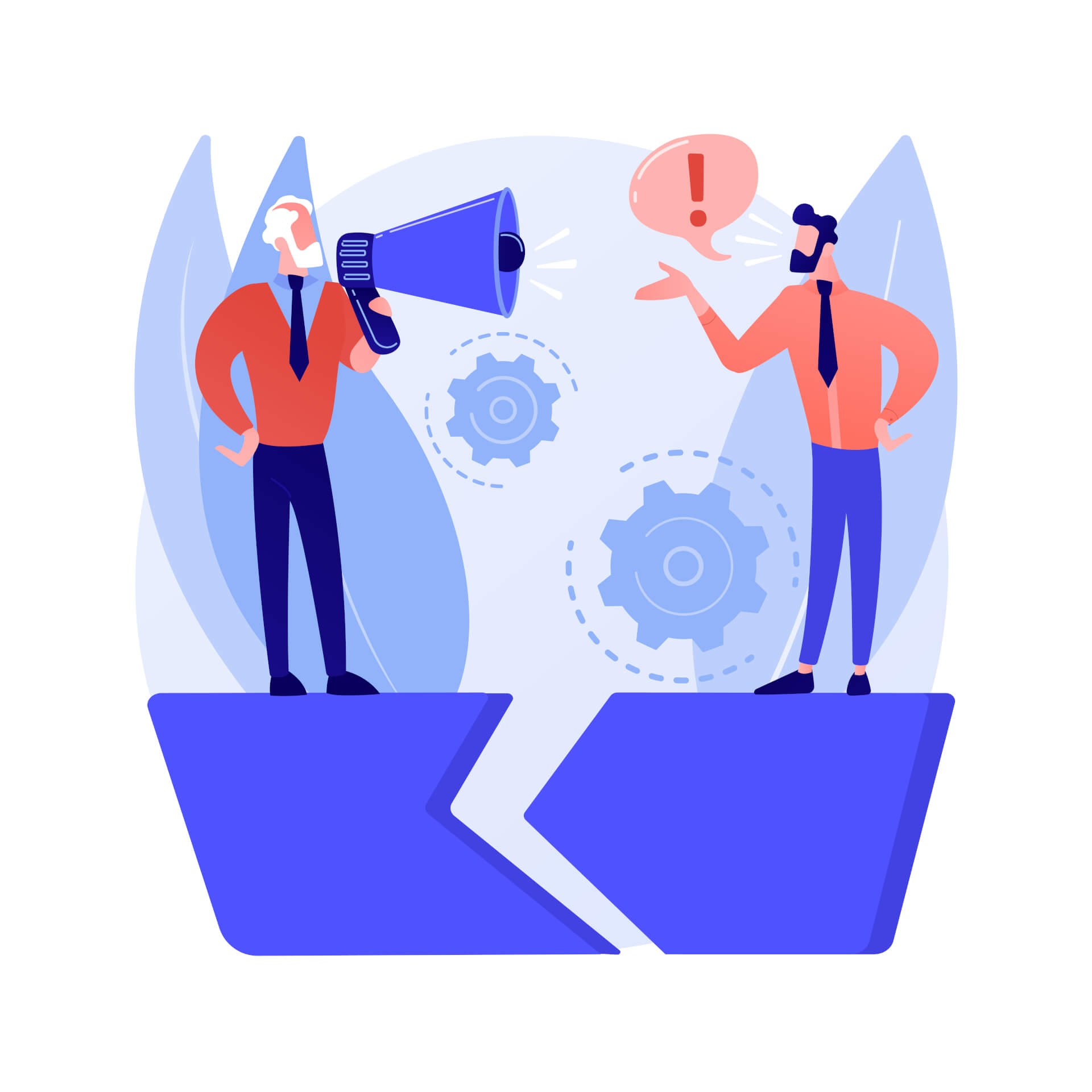 Illustration of two men, one holding a megaphone, the other waving his hand, arguing