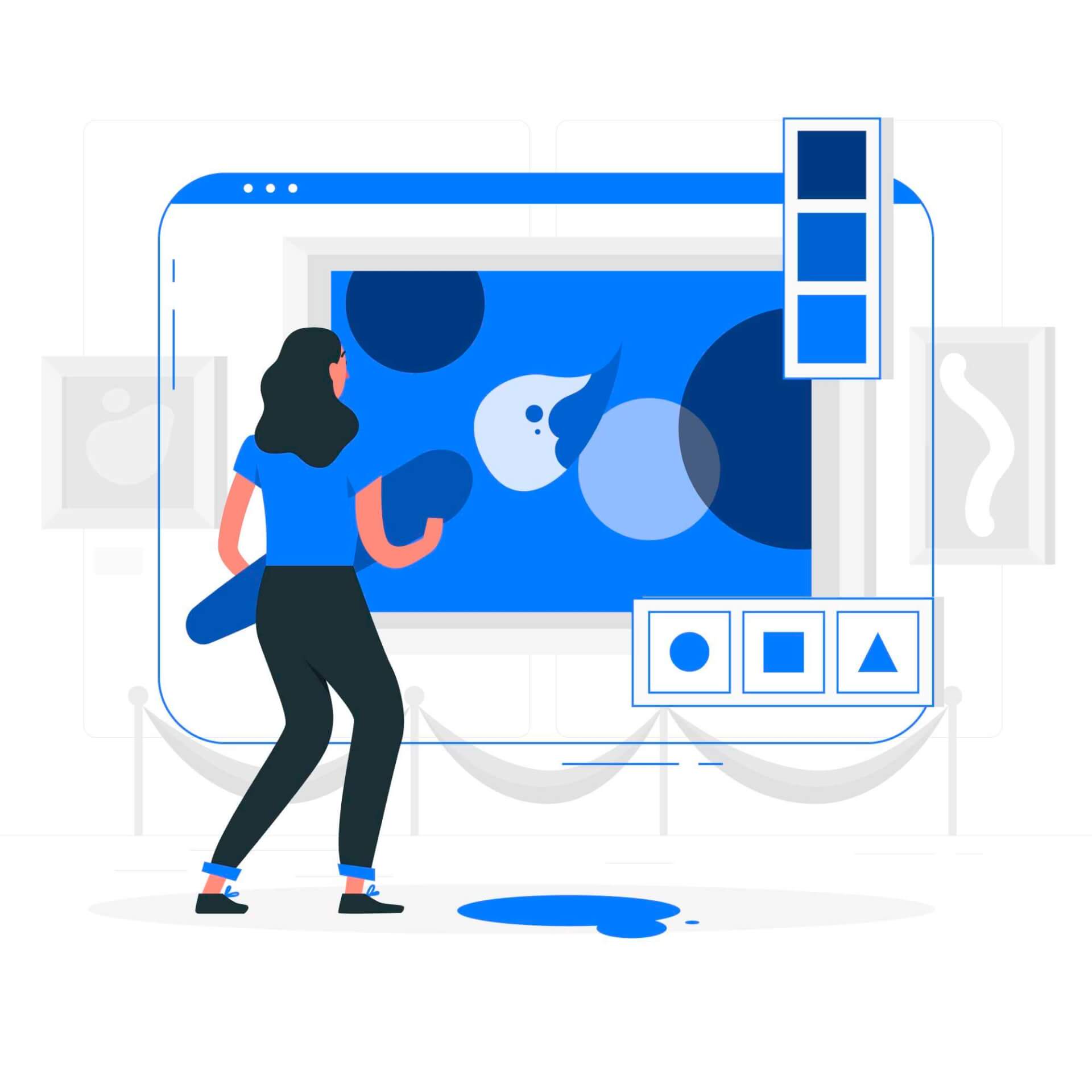 Abstract Illustration of a Woman painting on giant screen.