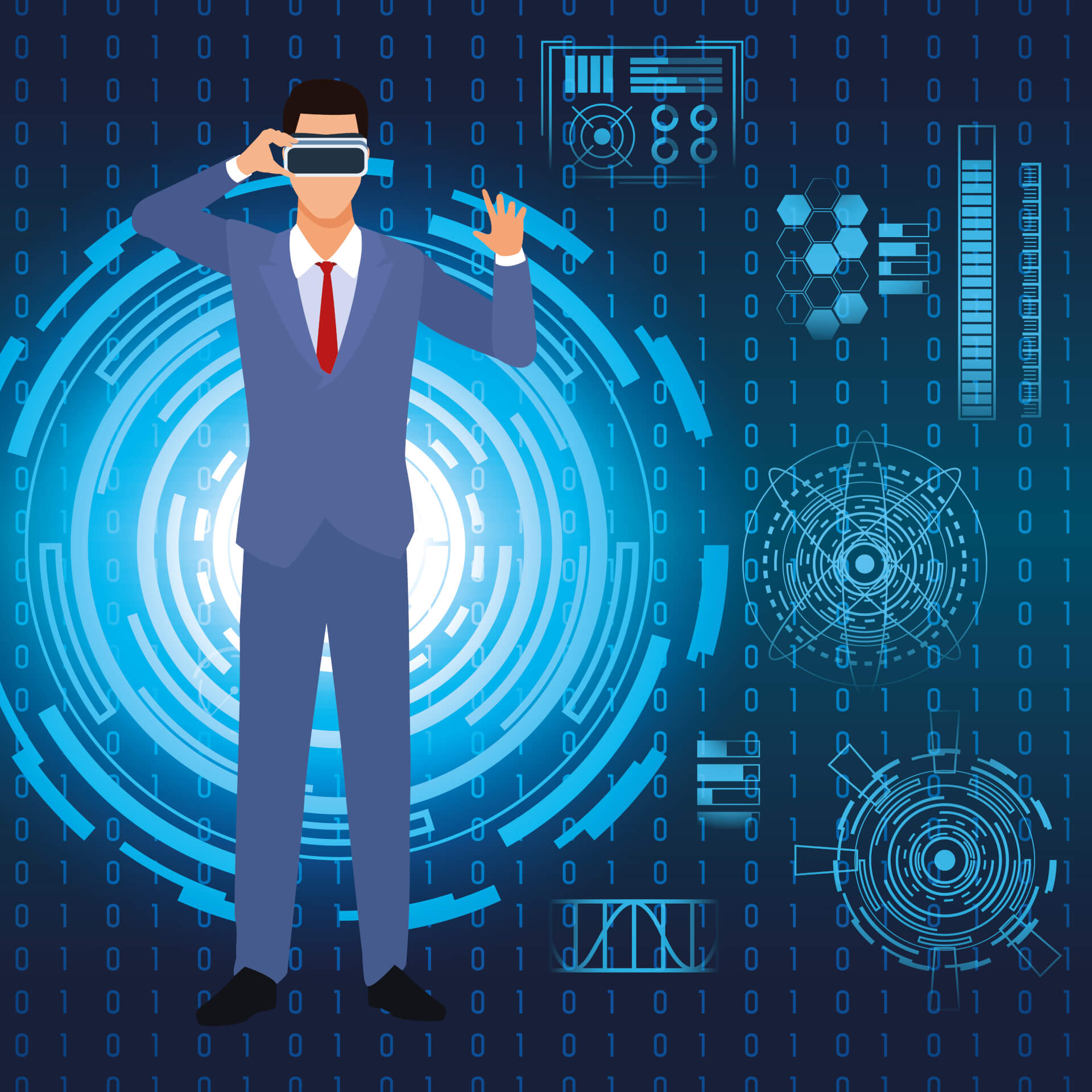 Abstrakte Darstellung eines Mannes mit Virtual-Reality-Maske