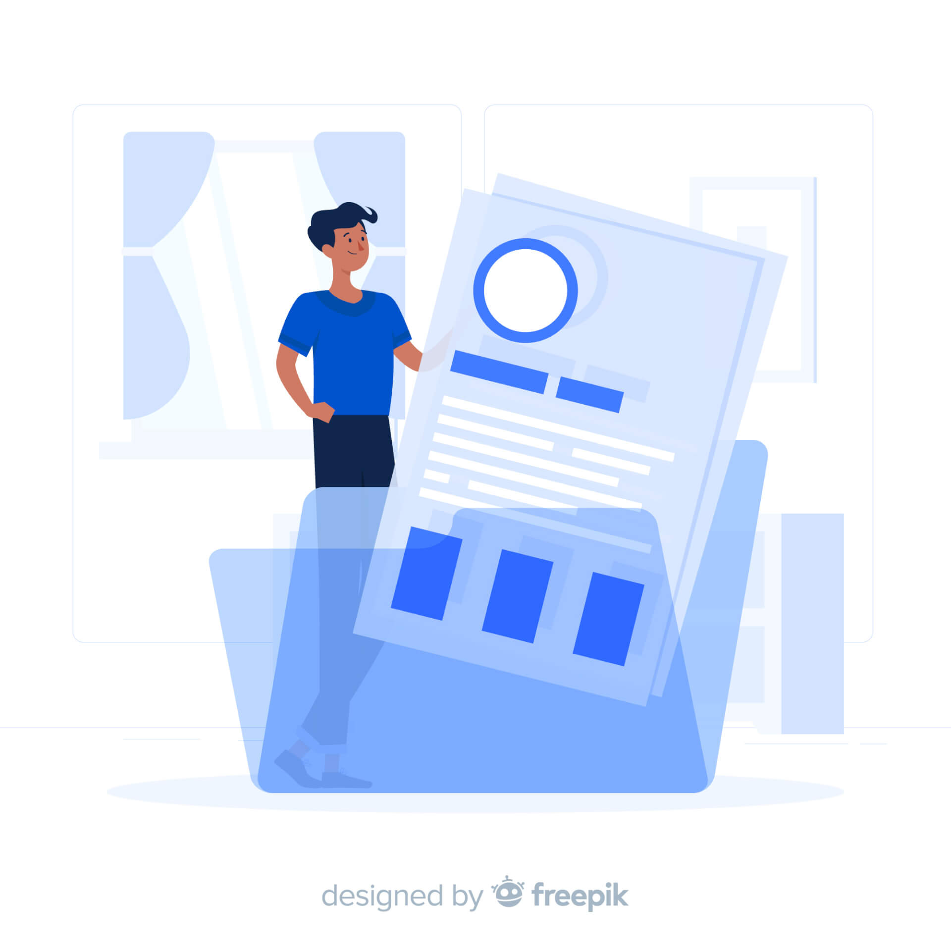 Illustration of a man holding a giant standardized document.